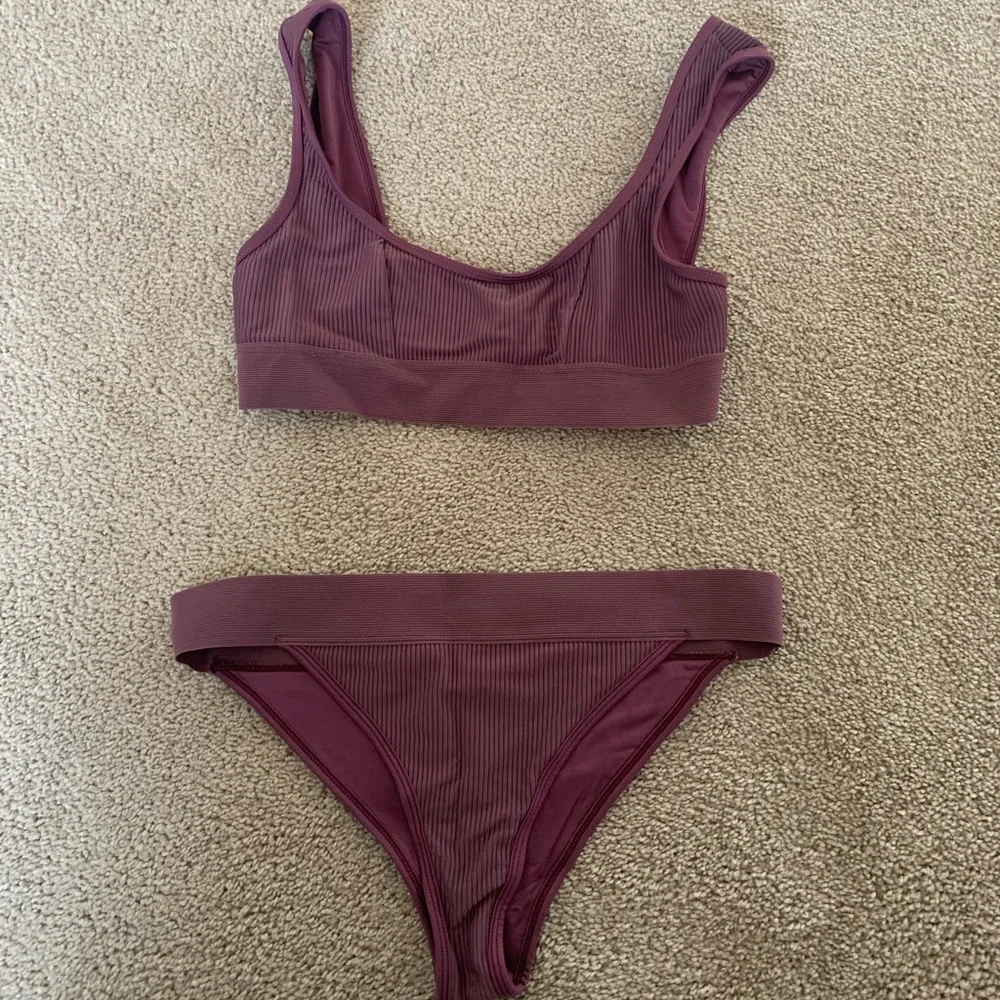 Frankie's Bikinis Mauve Purple Ribbed Scoop Bikini